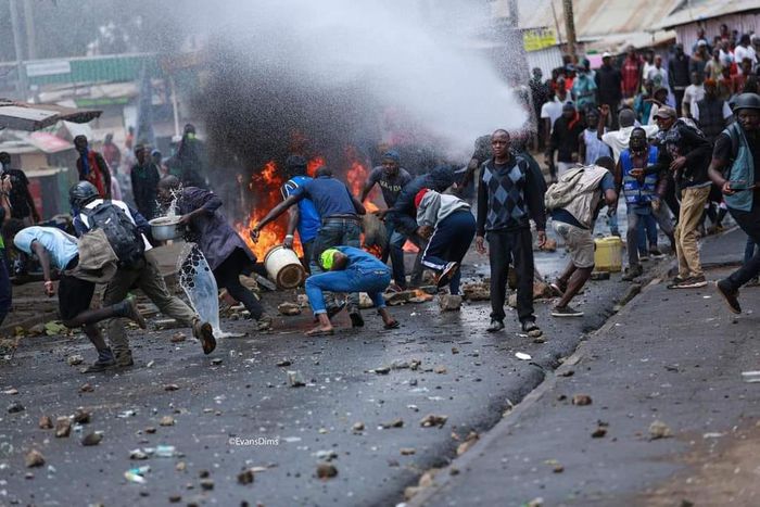 Protestors engaging police officers during Azimio protests