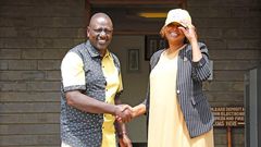File image of nominated Senator Karen Nyamu and President William Ruto