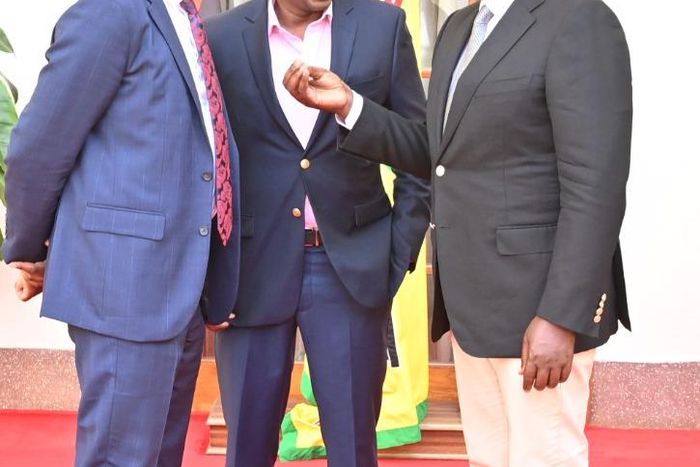 File image of President William Ruto sharing light moments with Majority leader Kimani Ichung'wah and Kiharu MP Ndindi Nyoro at State House, Nairobi.