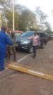 Raila Odinga and his entourage at a roadblock when his motorcade was blocked along road leading to Kisumu State Lodge on Friday, March 10.