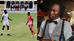 A collage of a Harambee Stars match against South Sudan and Radio Citizen presenter Shatta Bway