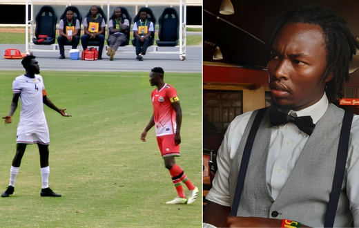 A collage of a Harambee Stars match against South Sudan and Radio Citizen presenter Shatta Bway