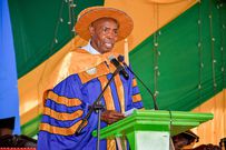 Education CS Ezekiel Machogu during a graduation ceremony at Garissa University