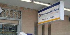 A signage outside a First Community Bank branch