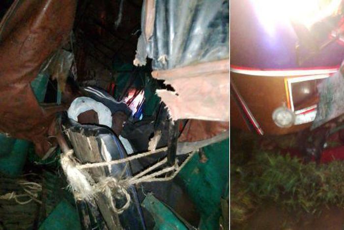 A collage image of the aftermath of an accident involving a bus and Tuktuk in Kisumu on Friday, March 1