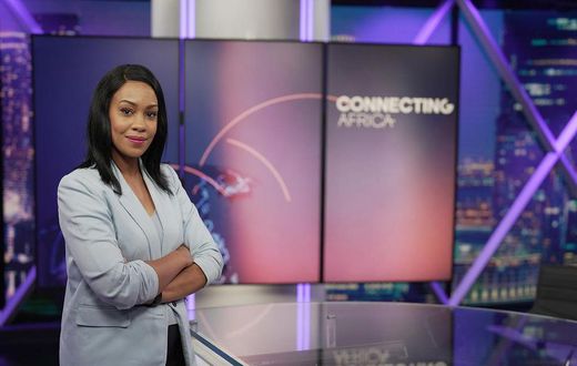 Victoria Rubadiri posing at CNN studio