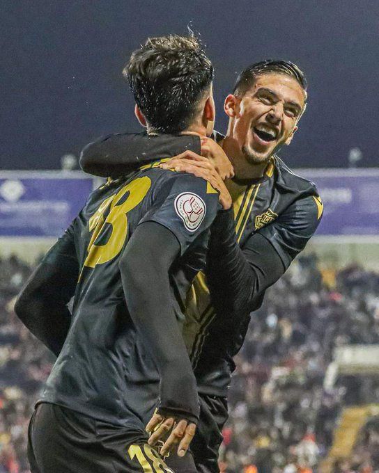 Oriol Soldevila celebrates after scoring a hat-trick against Barcelona