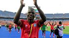 A file photo of Uganda forward Patrick Kaddu celebratng an Africa Cup of Nations victory over the Democratic Republic of Congo in Egypt last month.