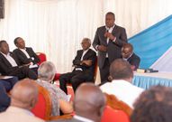 Fred Matiangi addressing mourners at Magoha's home