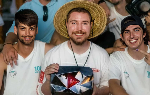 MrBeast showing his red play button