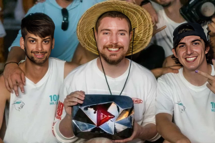 MrBeast showing his red play button