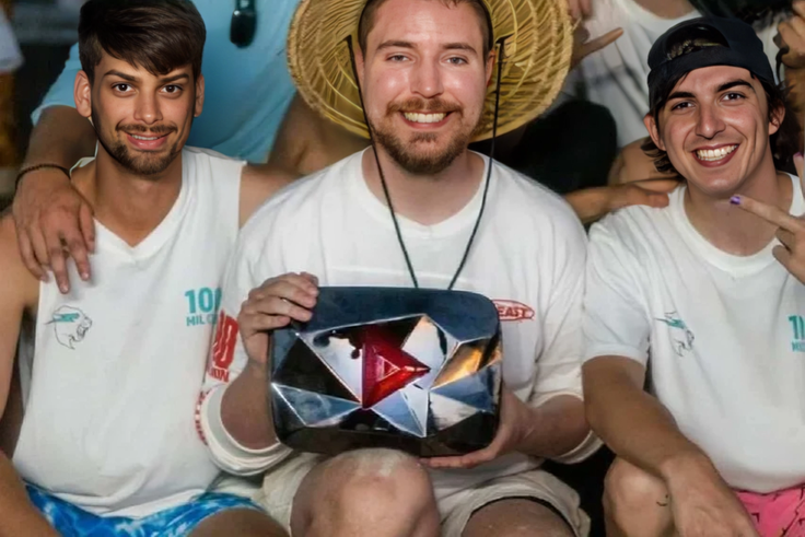 MrBeast showing his red play button