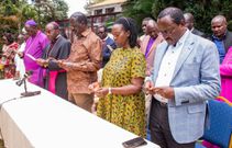 Raila Odinga with Martha Karua and Kalonzo Musyoka during a prayer service held at his Karen residence on August 20, 2022