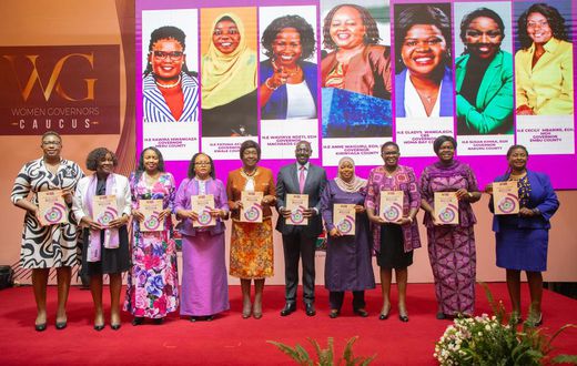 President William Ruto with women leaders at the launch of the Women Governors G7 Caucus in Nairobi on March 7, 2024