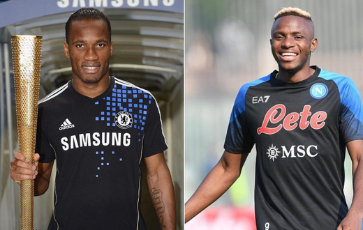 Didier Drogba (left) and Victor Osimhen