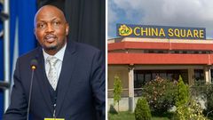 A collage of Trade CS Moses Kuria and China Square