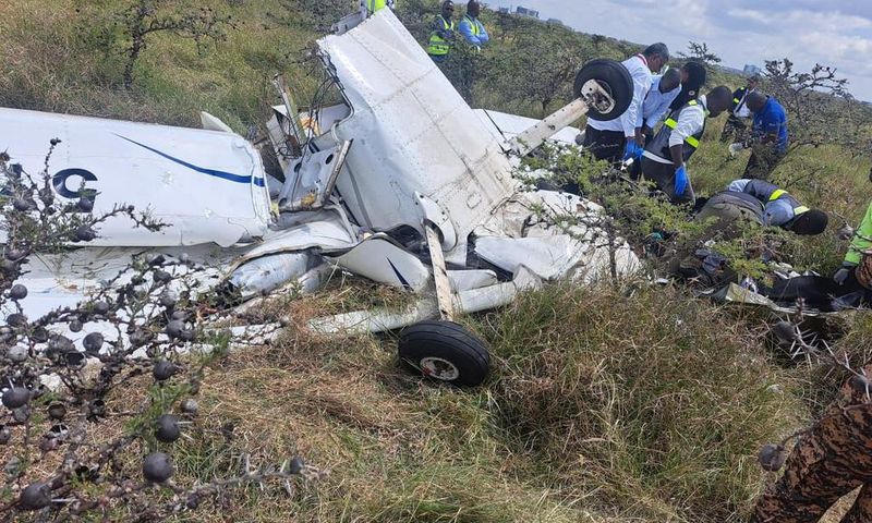 A plane that crashed at Nairobi National Park after colliding with another plane mid-air on March 5, 2024