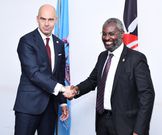 Prof Patrick Verkooijen, left with UoN Vice-Chancellor Prof Stephen Kiama
