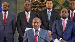 File image of Interior CS Prof. Kithure Kindiki and his Transport counterpart, Kipchumba Murkomen addressing the press on December 20, 2022