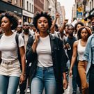 An AI-generated image of people protesting on the streets (Hotpot.ai)