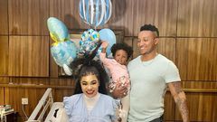 Vera Sidika, her husband Brown Mauzo, and their children Asia & Ice at the hospital after Vera's delivery