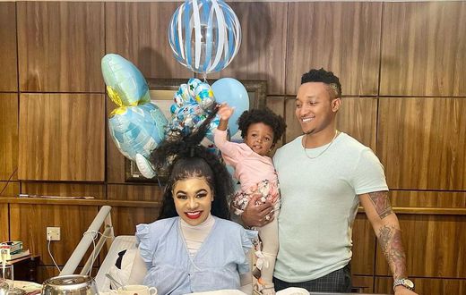 Vera Sidika, her husband Brown Mauzo, and their children Asia & Ice at the hospital after Vera's delivery