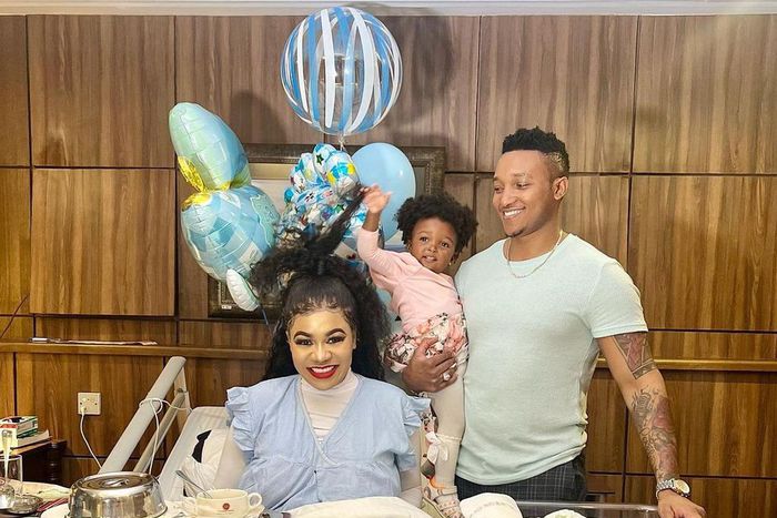 Vera Sidika, her husband Brown Mauzo, and their children Asia & Ice at the hospital after Vera's delivery