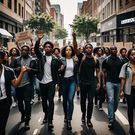An AI-generated image of people protesting on the streets (Hotpot.ai)