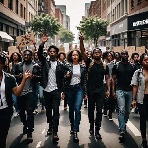 An AI-generated image of people protesting on the streets (Hotpot.ai)