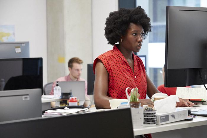 Female software engineer at desk