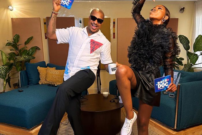 Adelle Onyango shooting Season 2 of Back to Doc alongside Nollywood star Ikechukwu Ogbonna.