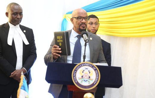 Ken Ambani takes oath of office as County Executive Committee Member in charge of Public Service Administration Youth Gender Sports and Social Services.