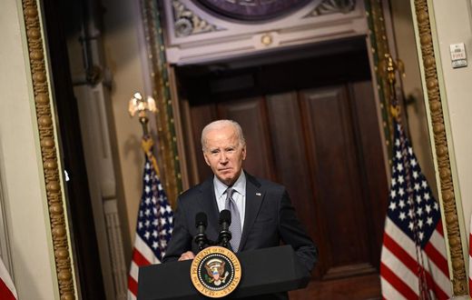 US President Joe Biden speaks at a roundtable with Jewish community leaders in the Indian Treaty Room of the White House on October 11, 2023.Photo by BRENDAN SMIALOWSKI/AFP via Getty Images