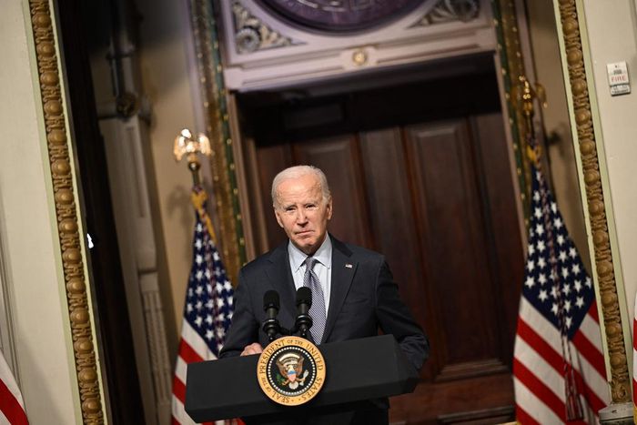 US President Joe Biden speaks at a roundtable with Jewish community leaders in the Indian Treaty Room of the White House on October 11, 2023.Photo by BRENDAN SMIALOWSKI/AFP via Getty Images