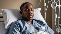 An AI-generated image of a man lying in a hospital bed (Hotpot.ai)