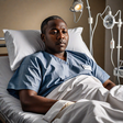 An AI-generated image of a man lying in a hospital bed (Hotpot.ai)