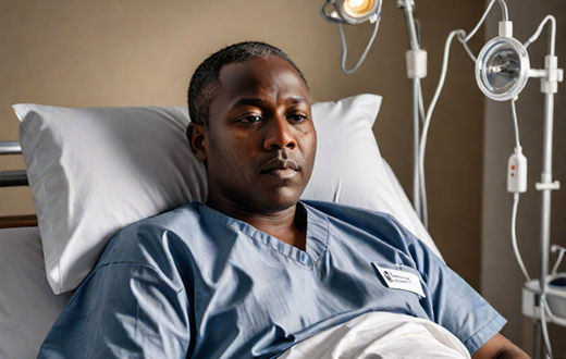 An AI-generated image of a man lying in a hospital bed (Hotpot.ai)
