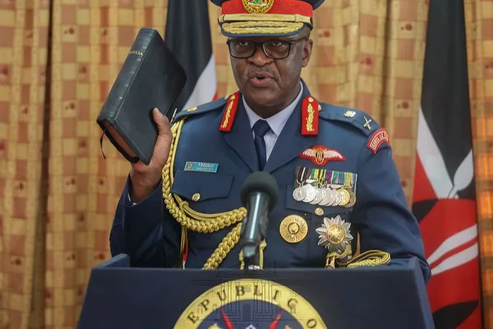 General Francis Ogolla during his swearing ceremony at State House, Nairobi on April 29, 2023