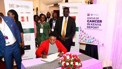 Health CS Susan Nakhumicha during the opening ceremony of the National Cancer Summit 2023