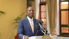 President William Ruto speaking at State House, Nairobi after appointing Former Auditor-General Edward Ouko to head the newly inaugurated Pending Bills Verification Committee