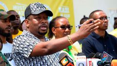 Former Nairobi Governor Mike Sonko addressing the media at Hustler Centre in Mombasa on 1st August 2022.