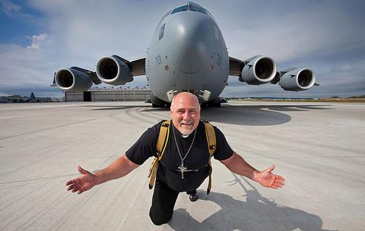 Heaviest aircraft pulled by a man, Kevin Fast,