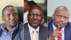A collage of Senate Majority Leader Aaron Cheruiyot, President William Ruto and CS Moses Kuria
