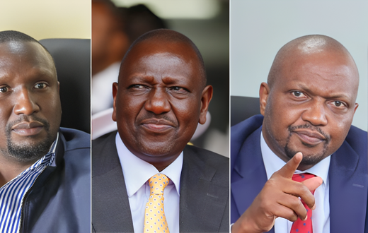A collage of Senate Majority Leader Aaron Cheruiyot, President William Ruto and CS Moses Kuria