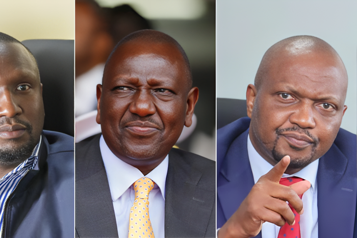 A collage of Senate Majority Leader Aaron Cheruiyot, President William Ruto and CS Moses Kuria