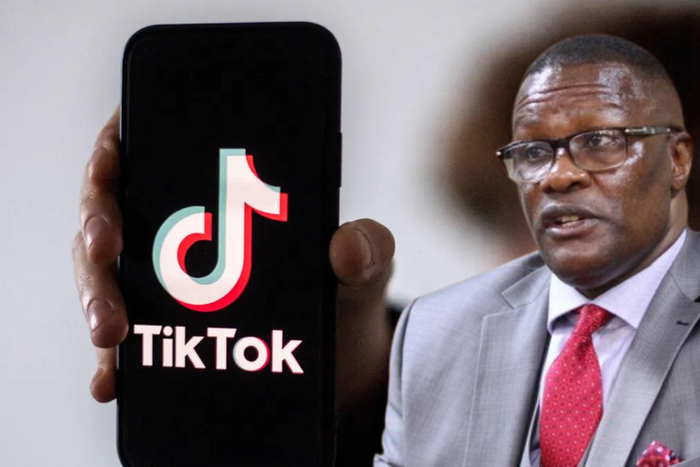 A collage of ICT CS Eliud Owalo and the TikTok logo