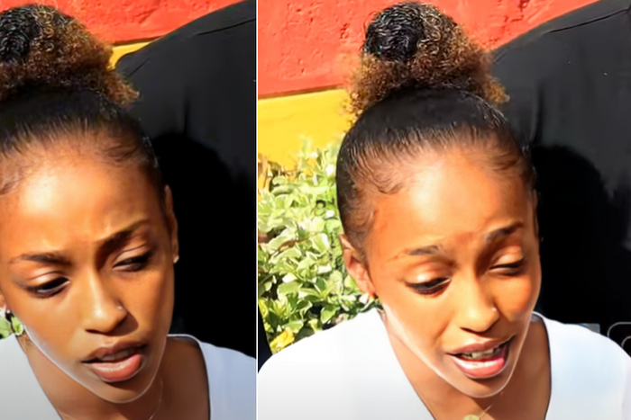 Eric Omondi's fiancée, Lynne Njihia talking to local media houses on June 21, 2024