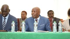 Education CS Ezekiel Machogu, PS Belio Kipsang and TSC CEO Nancy Macharia during the release of the 2023 KCPE exam results in Nairobi on November 23, 2023