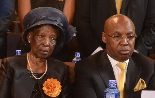 Jimi Wanjigi and his mother Mary Wambui Wanjigi during the funeral mass in honour of Maina Wanjigi on July 3, 2024