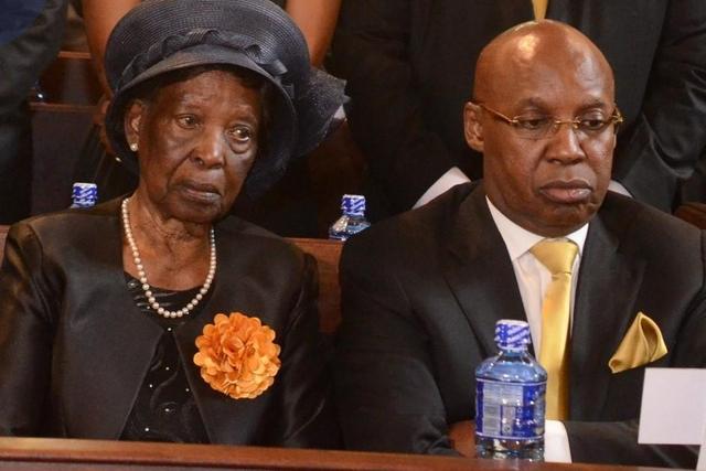 Jimi Wanjigi and his mother Mary Wambui Wanjigi during the funeral mass in honour of Maina Wanjigi on July 3, 2024